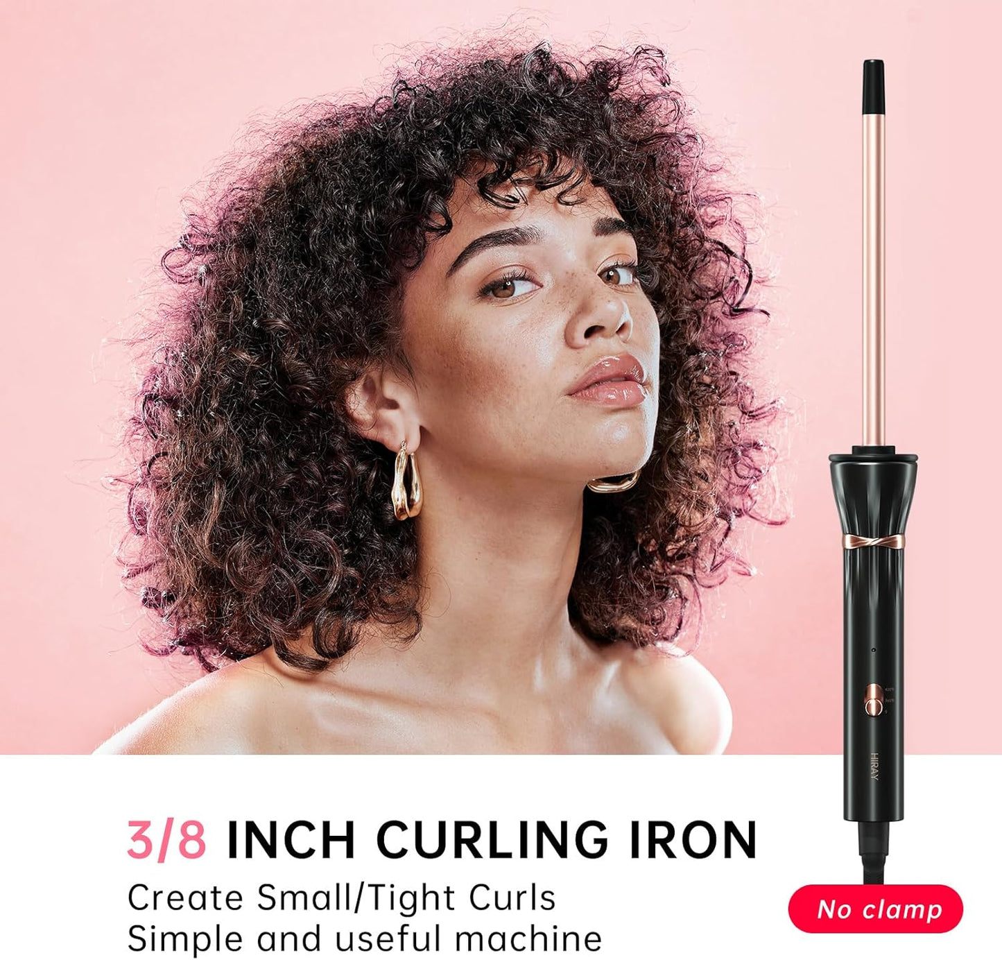 HIRAY 3/8 Inch Curling Iron,9mm Tiny Curling Wand,Ceramic Small Barrel Curling Iron with Adjustable Temperature,Fast Heating,for Short & Long Hair