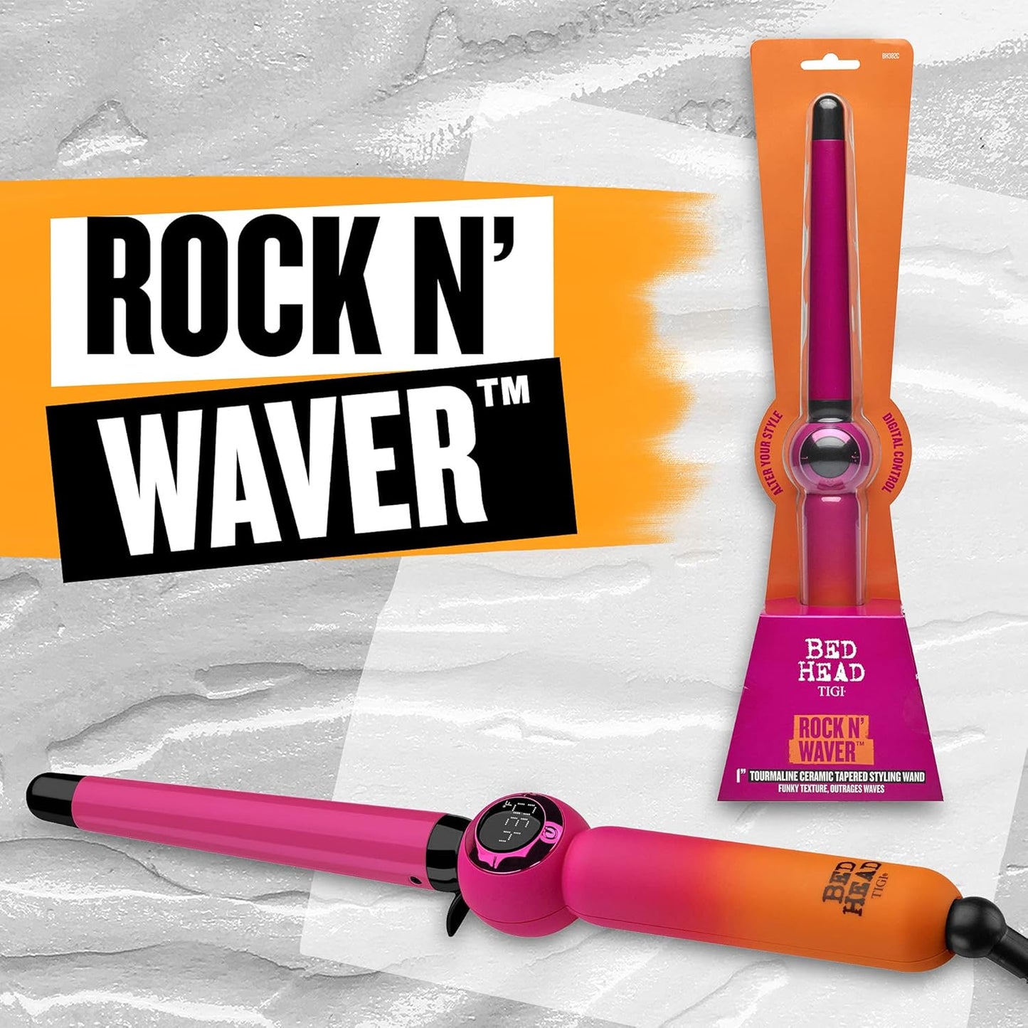 Bed Head Rock N' Waver Digital Tapered Curling Wand | Natural-Looking, Textured Waves, (3/4-1 in)