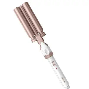 Conair Double Ceramic 3 Barrel Curling Iron, Hair Waver, Create Beachy Waves, Long-Lasting Natural Tight Waves for all Hair Lengths, White / Rose Gold