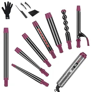 IG INGLAM Curling Iron Wand Set, 8 in-1 Interchangeable Ceramic Barrels with Infrared, Cucurbit, Tapered, Extended, 1in, 1 1/4 in, 3/4in Barrels and Clips