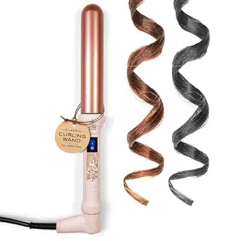 NuMe Classic Ceramic Curling Wand - Tourmaline 1.25 Inch Barrel Hair Curler, Negative Ion Conditioning, Far Infrared Heat - All Hair Types - Blush