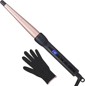 Curling Wand, Professional Ceramic 1/2-1 Inch Tapered Hair Curling Iron, LCD Display with 14 Heat Setting (100°C to 230°C), Dual Voltage Instant Heating Hair Wand Curler for All Hair Type