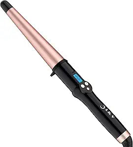 Dual Voltage Tapered Curling Wand for Long Hair,Ceramic Hair Wand Curling Iron 1 ¼-inch to 3/4-inch Beachy Waves,Hair Curler with LCD Display 225-450℉ | Glove Include