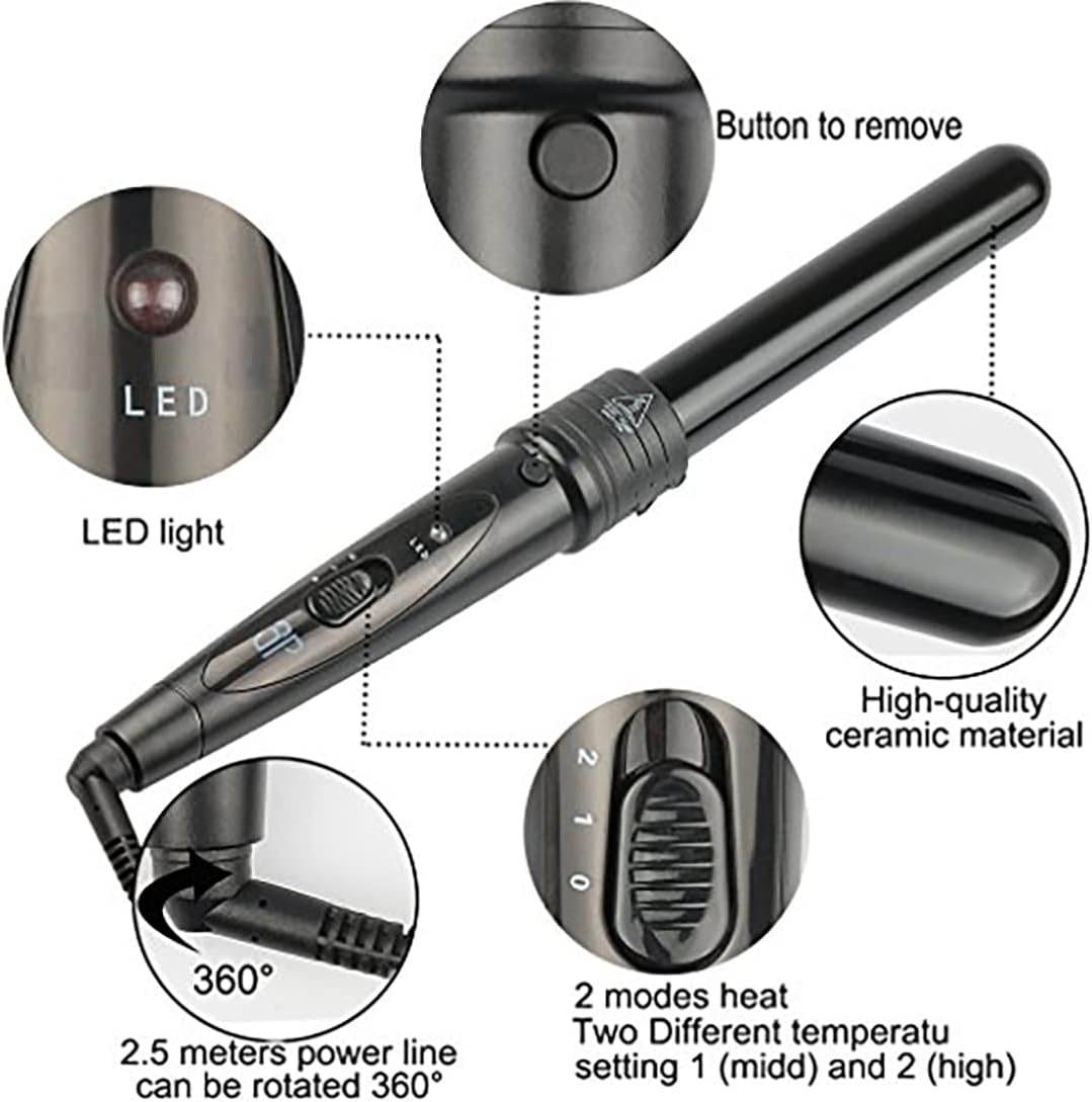 iMissiu Tourmaline 3 in 1 Curling Wand Set with 3 Interchangeable Curling Iron Ceramic Barrels with Heat Resistant Glove – Black