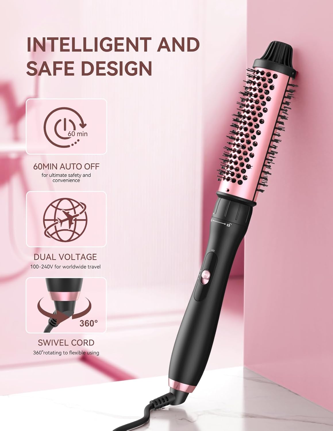 LANDOT 5-in-1 Curling Iron Wand Set: Hair Curler Set with Curling Thermal Brush 1-1/2 inch and 4 Interchangeable Ceramic Curling Wand (0.35”-1.25”) - Instant Heat Up Long Lasting Curls