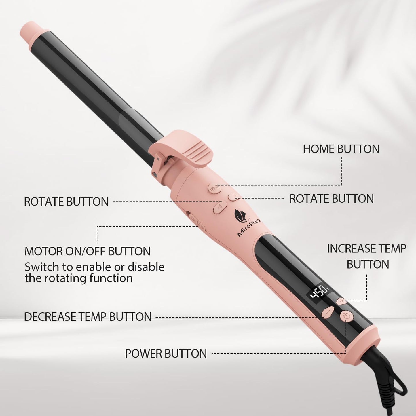 MiroPure Automatic Curling Iron, 1 Inch Ionic Hair Curler, Self Rotating Curling Wand with Longer Barrel for Waves and Curls, Unique Button to Enable/Distable Rotation, Get Rid of Accidentally Hit
