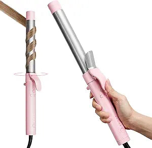 Rotating Automatic Curling Iron 1 Inch for Beach Waves - TYMO Curling Wand for Long Hair, Long Barrel Ceramic Hair Curler for Women, 40M Ionic & Dual Voltage for Travel, Pink