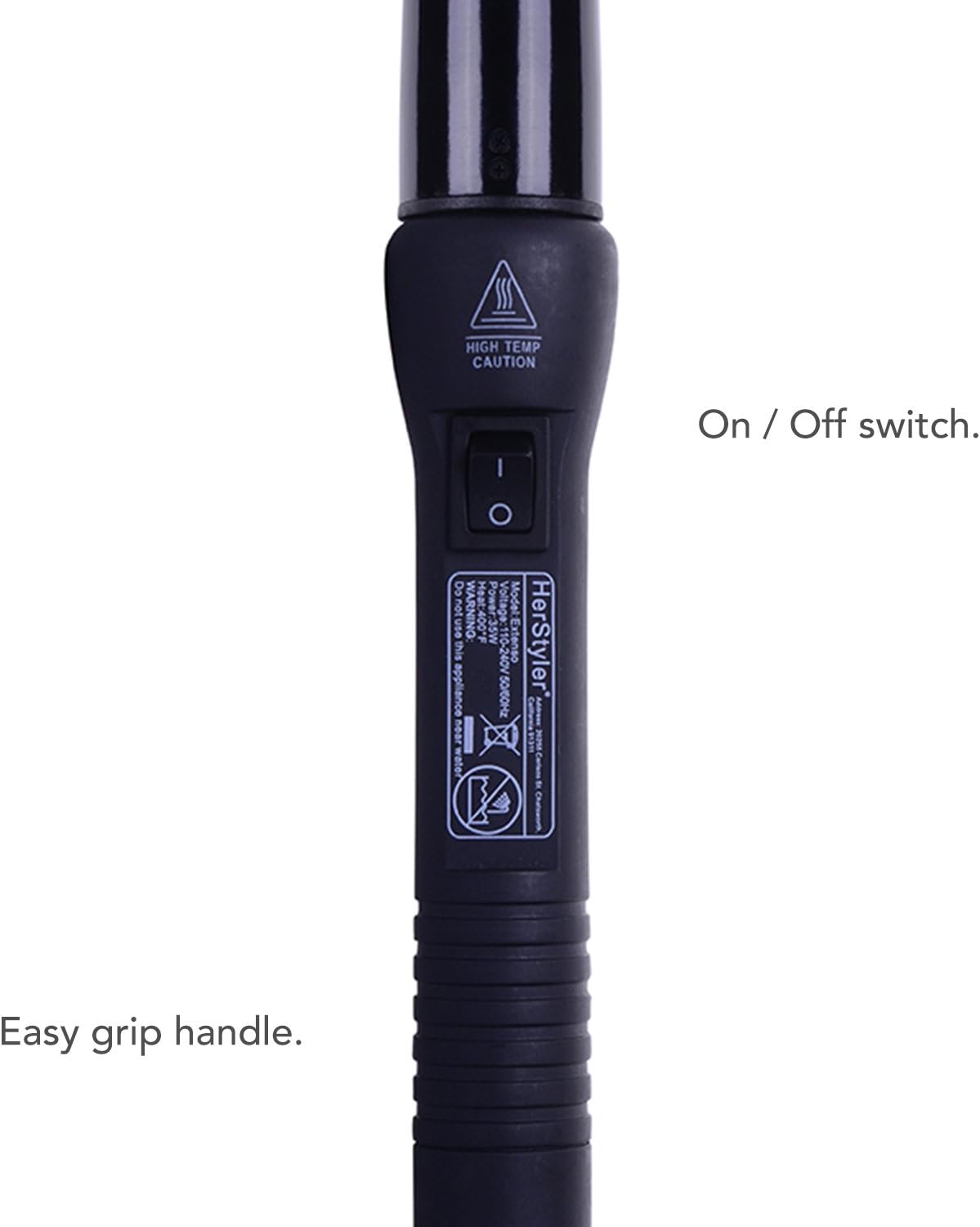 Herstyler Grande Ceramic Curling Wand - 1 inch Dual Voltage for Long and Short Hair - Negative Ions (Black)