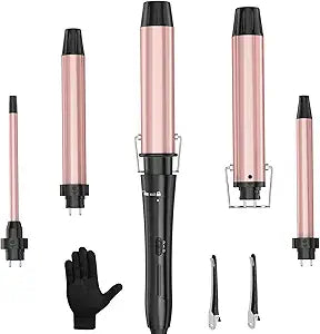 Curling Iron Set,Hair Curler Wand and Waver 0.35 inch to 1.5 inch Hair Crimper Hair Styler Tool for Hair Tool Wand Curler (Pink)