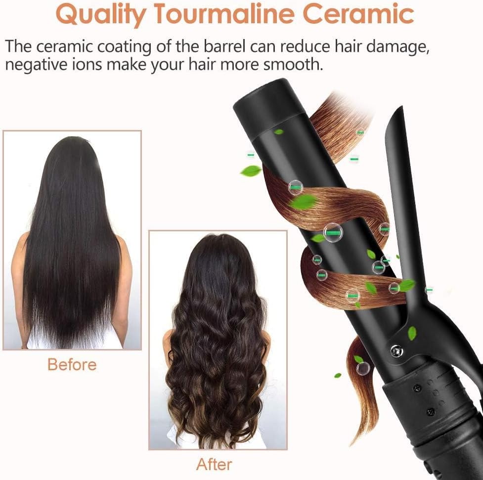 6-in-1 Curling Iron, Professional Instant Heat Up Hair Curling Wand Set with 6 Interchangeable Ceramic Barrels (0.35'' to 1.25'') and 2 Temperature Adjustments, Heat Protective Glove & 2 Clips