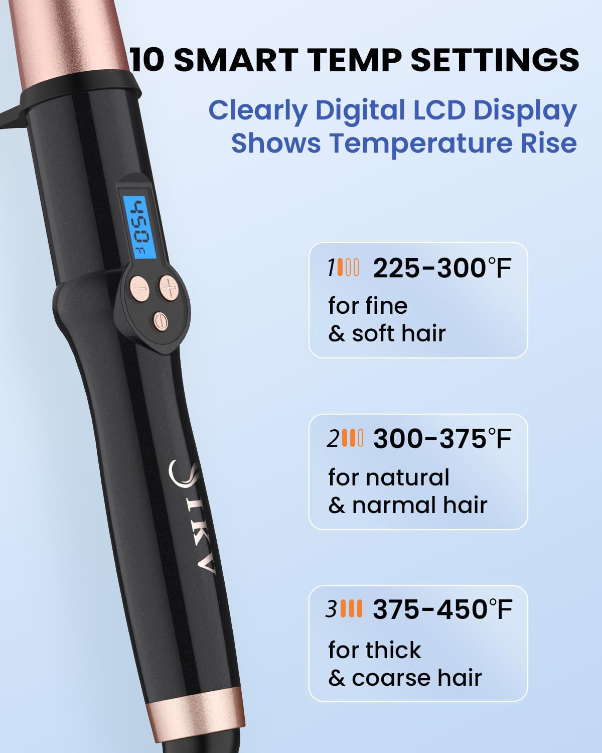 Dual Voltage Tapered Curling Wand for Long Hair,Ceramic Hair Wand Curling Iron 1 ¼-inch to 3/4-inch Beachy Waves,Hair Curler with LCD Display 225-450℉ | Glove Include