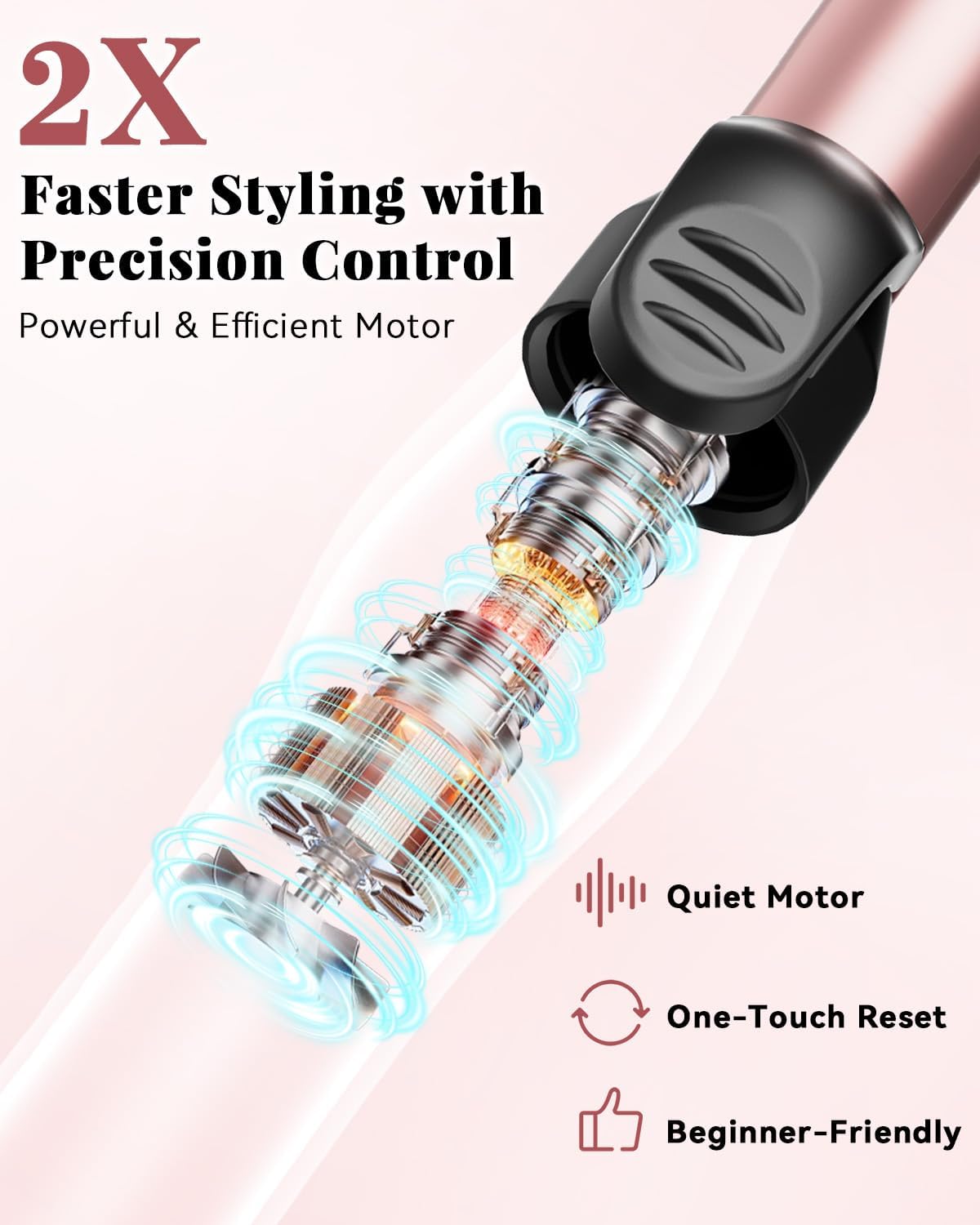 Ufree Automatic Rotating Curling Iron – 1 Inch Ceramic Barrel Curling Wand for Medium to Long Hair & Beach Waves, Self-Spinning Hair Curler with LCD Display 250°F–430°F, Dual Voltage, Rose Gold