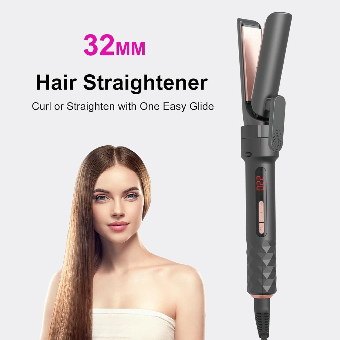 4 in1 Curling Iron,Curling Wand for Long Hair,Hair Crimper with Straightener and Curler Fuction,Wand Curling Iron with Heat Resistant Mat Glove