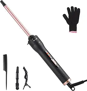 Curling Wand Professional Ceramic Hair Curling Iron 13mm for Short to Long Hair Styler Curler with Glove, Rapid Heating, Dual Voltage