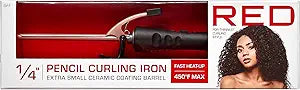 Red by Kiss 1/4 Inch Thin Curling Iron, Pencil Curling Iron, Extra Small Ceramic Coating Barrel, Skinny Curling Iron Wand for Long & Short Hair
