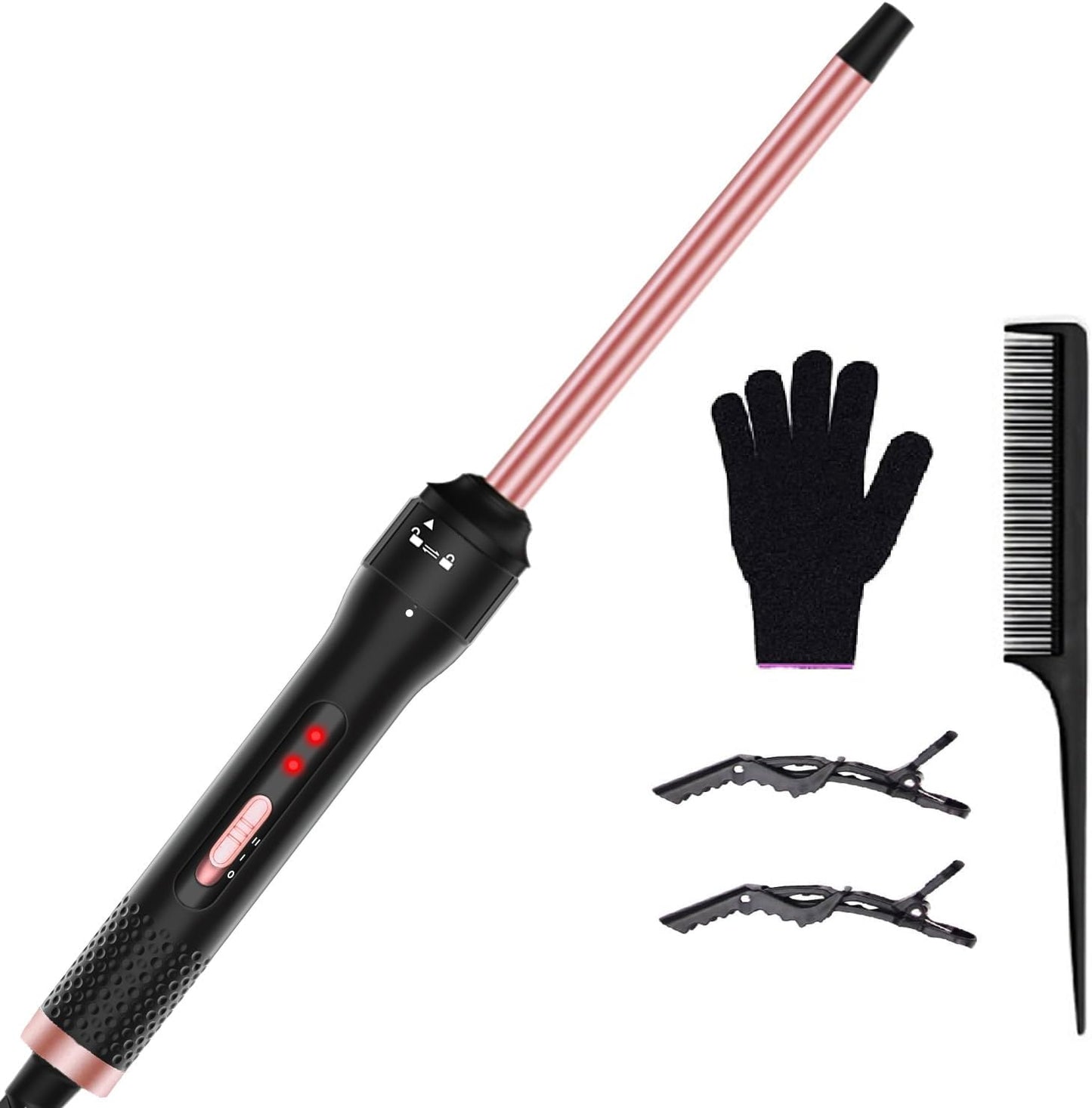 Professional 1/2 Inch Curling Iron, Tiny Curling Wand for Short & Long Hair, Small Ceramic Barrel Curling Iron Wand with 2 Temperature, Include Heat Protective Glove & 2 Clips