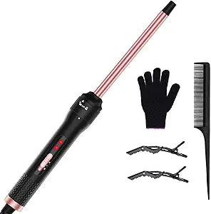 Professional 1/2 Inch Curling Iron, Tiny Curling Wand for Short & Long Hair, Small Ceramic Barrel Curling Iron Wand with 2 Temperature, Include Heat Protective Glove & 2 Clips