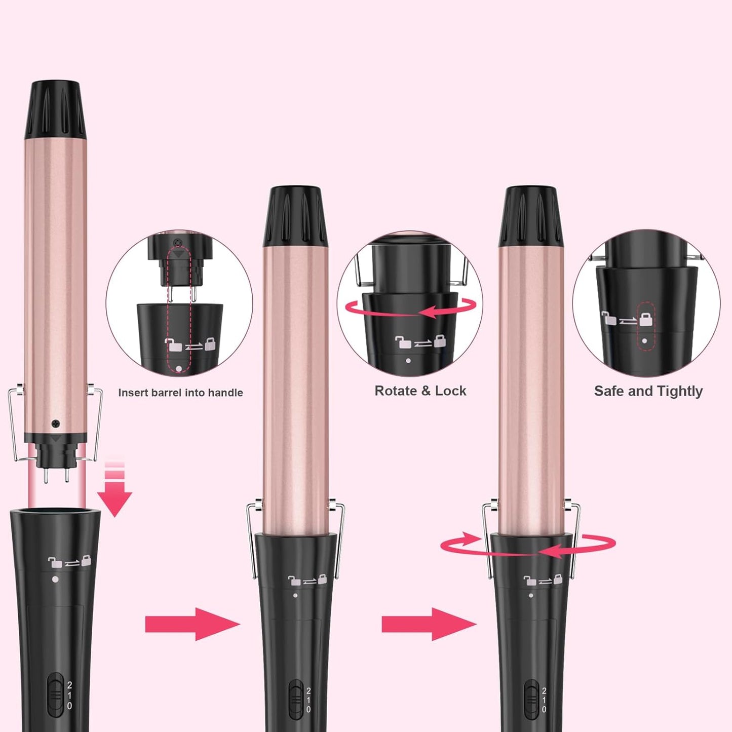Curling Iron Set,Hair Curler Wand and Waver 0.35 inch to 1.5 inch Hair Crimper Hair Styler Tool for Hair Tool Wand Curler (Pink)