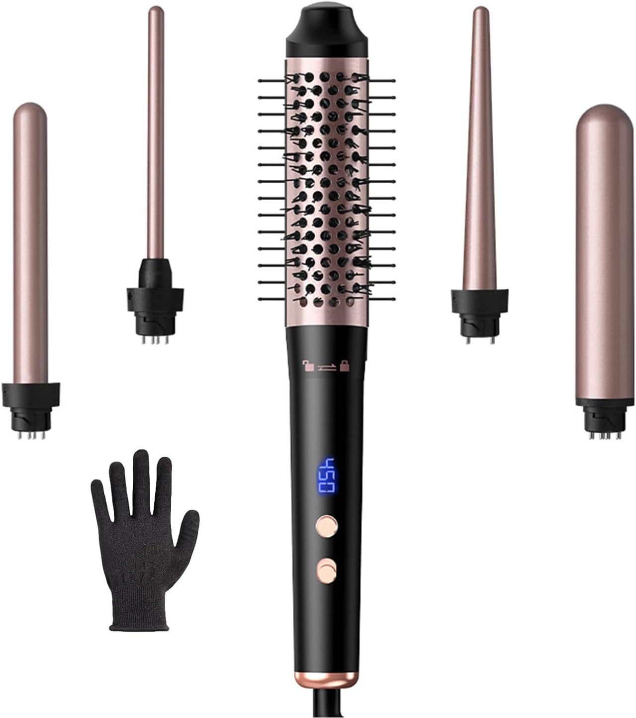 5 in 1 Curling Wand Set, Waver Curling Iron with Curling Brush and 4 Interchangeable Ceramic Curling Wand (0.35”-1.25”) for Women, Fast Heat Up Hair Curler Include Heat Protective Glove