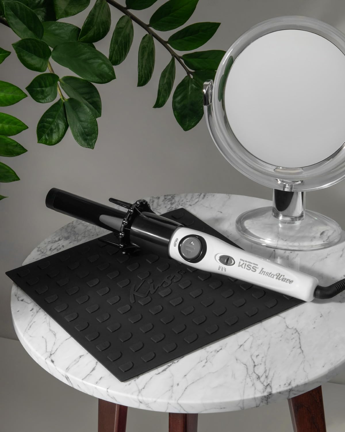 KISS Instawave Deluxe Automatic Rotating Curling Iron, Ceramic Ionic Technology, Tangle Prevention, 2-Way Rotation, Dual Heat Settings up to 420°F, 1” Curling Wand, 2-Year Warranty - Black & White