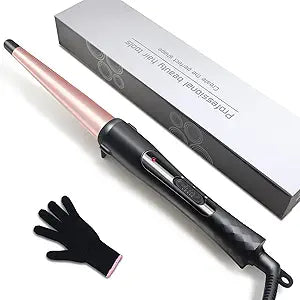 Hair Curling Wand, 1/2-1 Inch Tapered Curling Iron, Professional Ceramic Hair Curler Wand for Long & Short Hair, Curling Iron with 2 Temperature, Include Heat Protective Glove-Pink