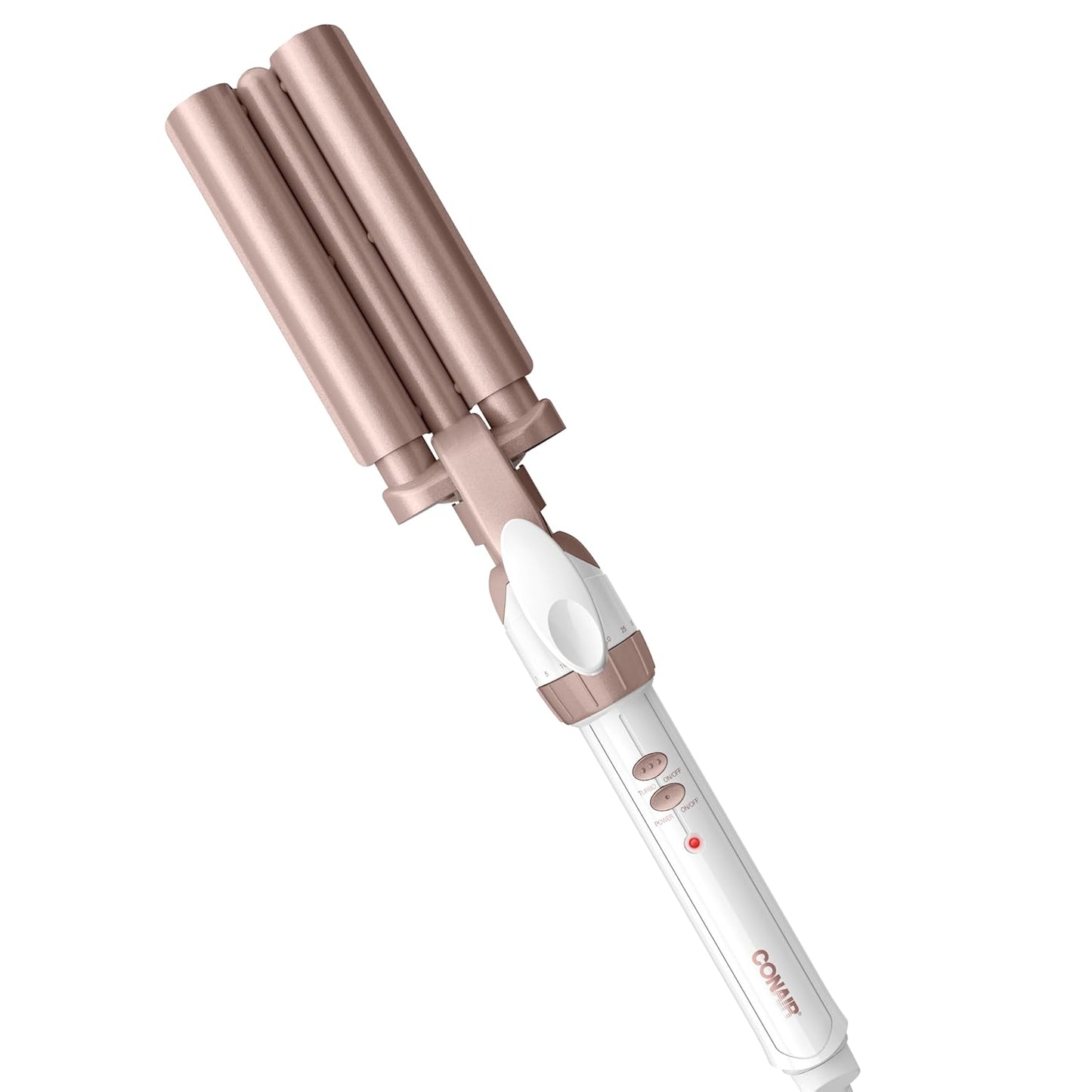 Conair Double Ceramic 3 Barrel Curling Iron, Hair Waver, Create Beachy Waves, Long-Lasting Natural Tight Waves for all Hair Lengths, White / Rose Gold