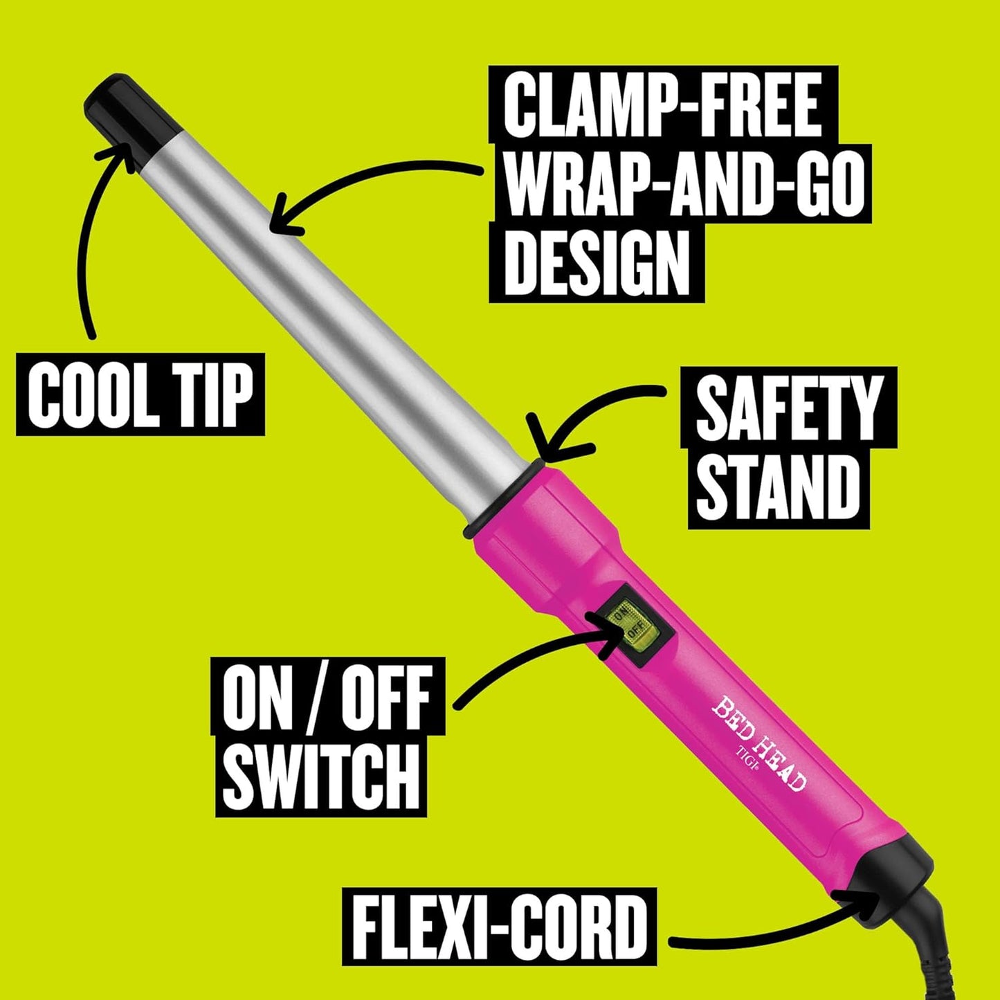 Bed Head Curlipops 1” Tourmaline Ceramic Tapered Styling Iron | Clamp-Free Tapered Curling Wand | for Curls and Waves (1 Inch)