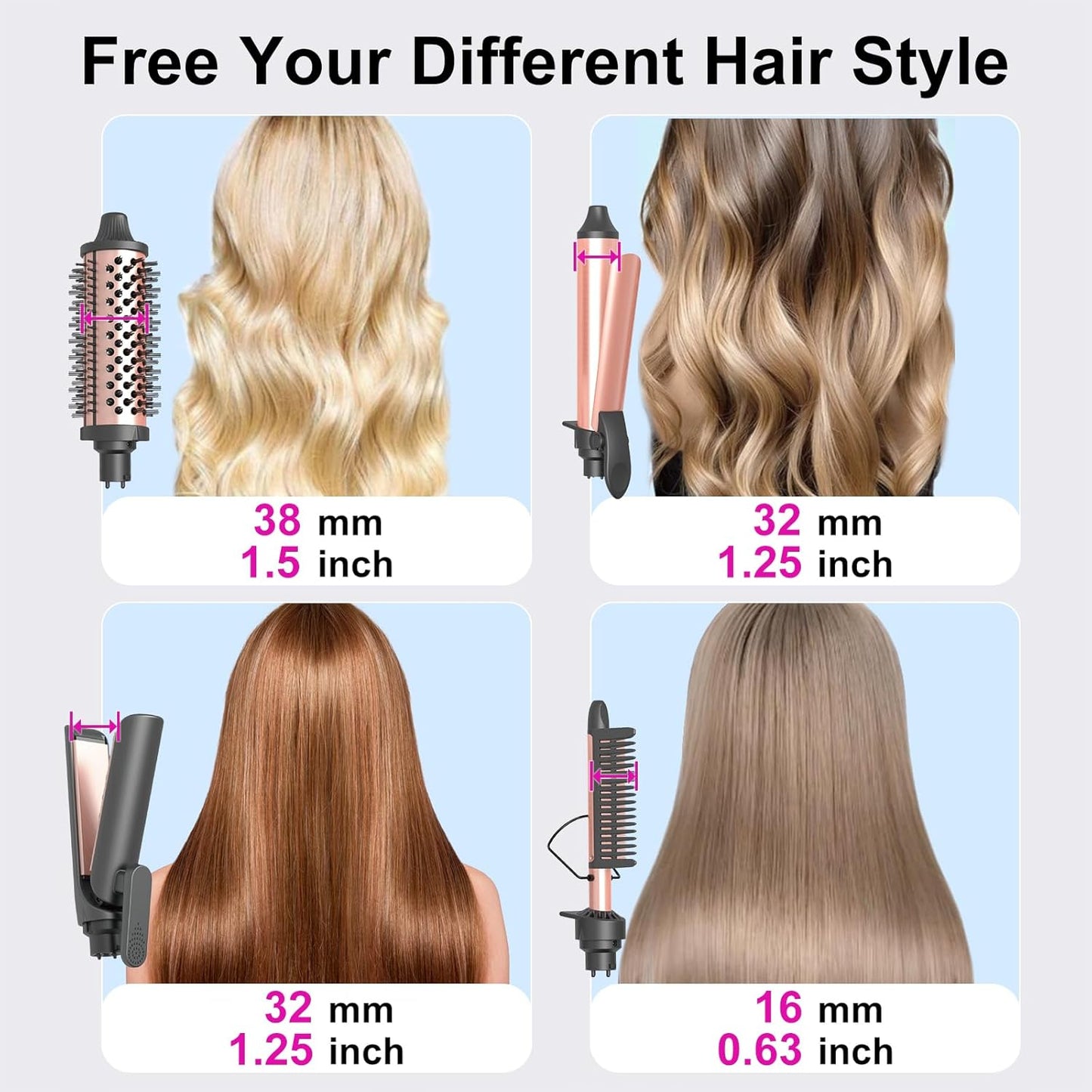 4 in1 Curling Iron,Curling Wand for Long Hair,Hair Crimper with Straightener and Curler Fuction,Wand Curling Iron with Heat Resistant Mat Glove