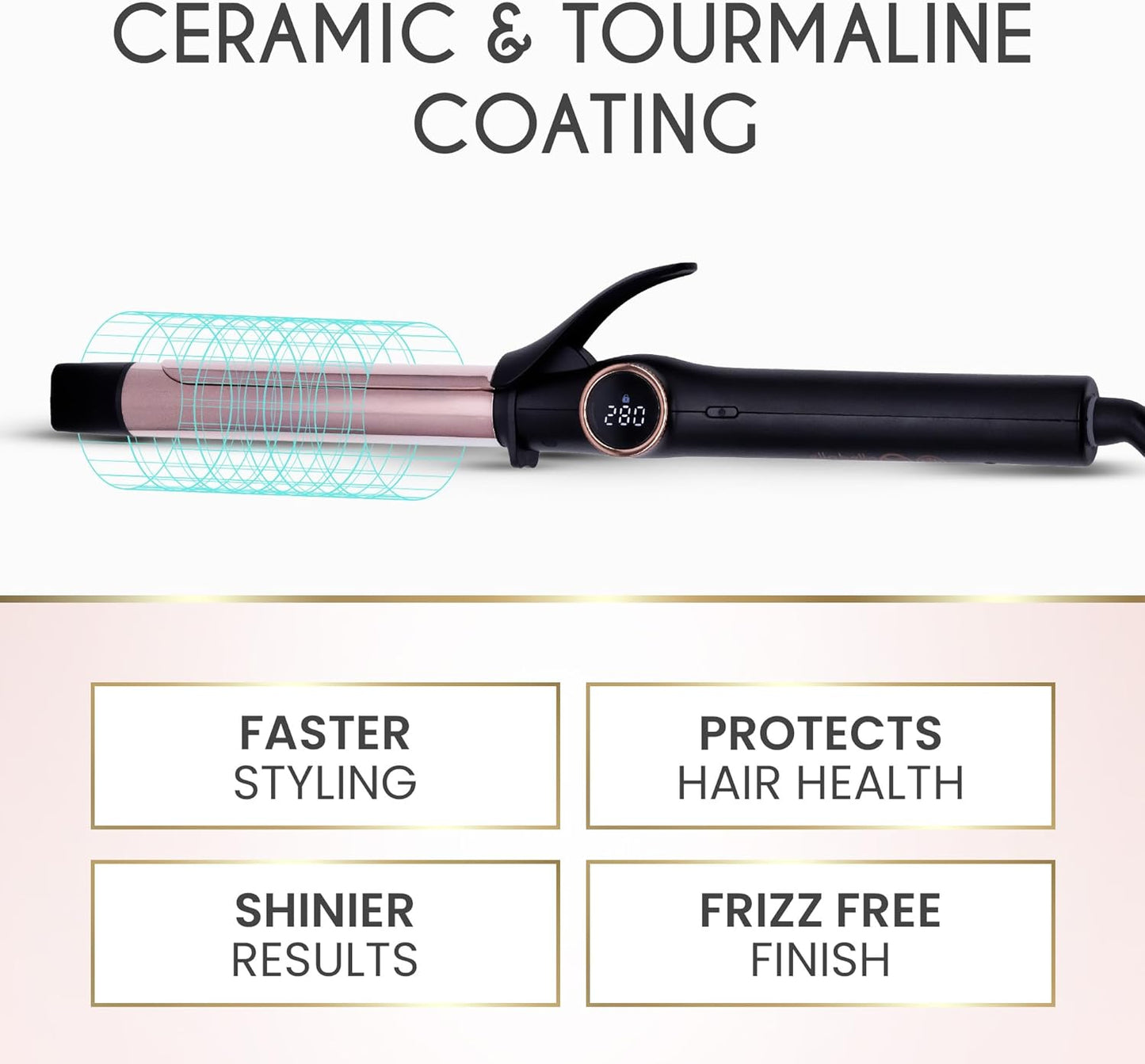 ELLA BELLA® Compact Curling Iron 1 Inch - Professional Curling Wand with Dual Voltage, Ceramic Tourmaline Coating, for Long-Lasting Curls and Reliable Styling