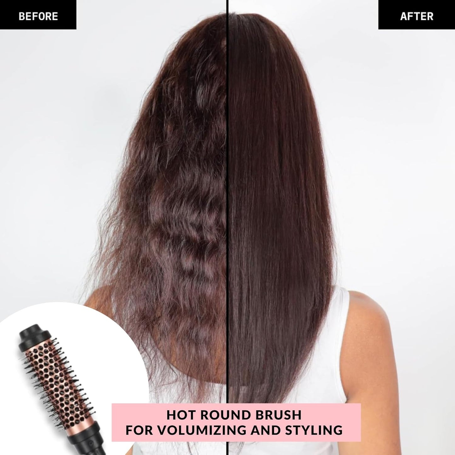 FoxyBae 3-in-1 Interchangeable Hair Tools - Curling Wand w/ 3 Attachments - Hot Round Brush, Straightening Iron & Hair Curler for Shiny Curls - Hair Dryer Brush & Hair Styling Set [Black-Rose Gold]