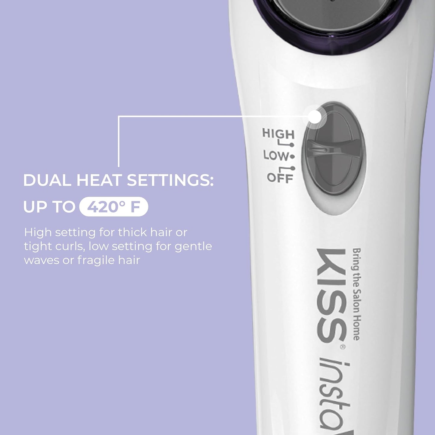 KISS Instawave Deluxe Automatic Rotating Curling Iron, Ceramic Ionic Technology, Tangle Prevention, 2-Way Rotation, Dual Heat Settings up to 420°F, 1” Curling Wand, 2-Year Warranty - Black & White
