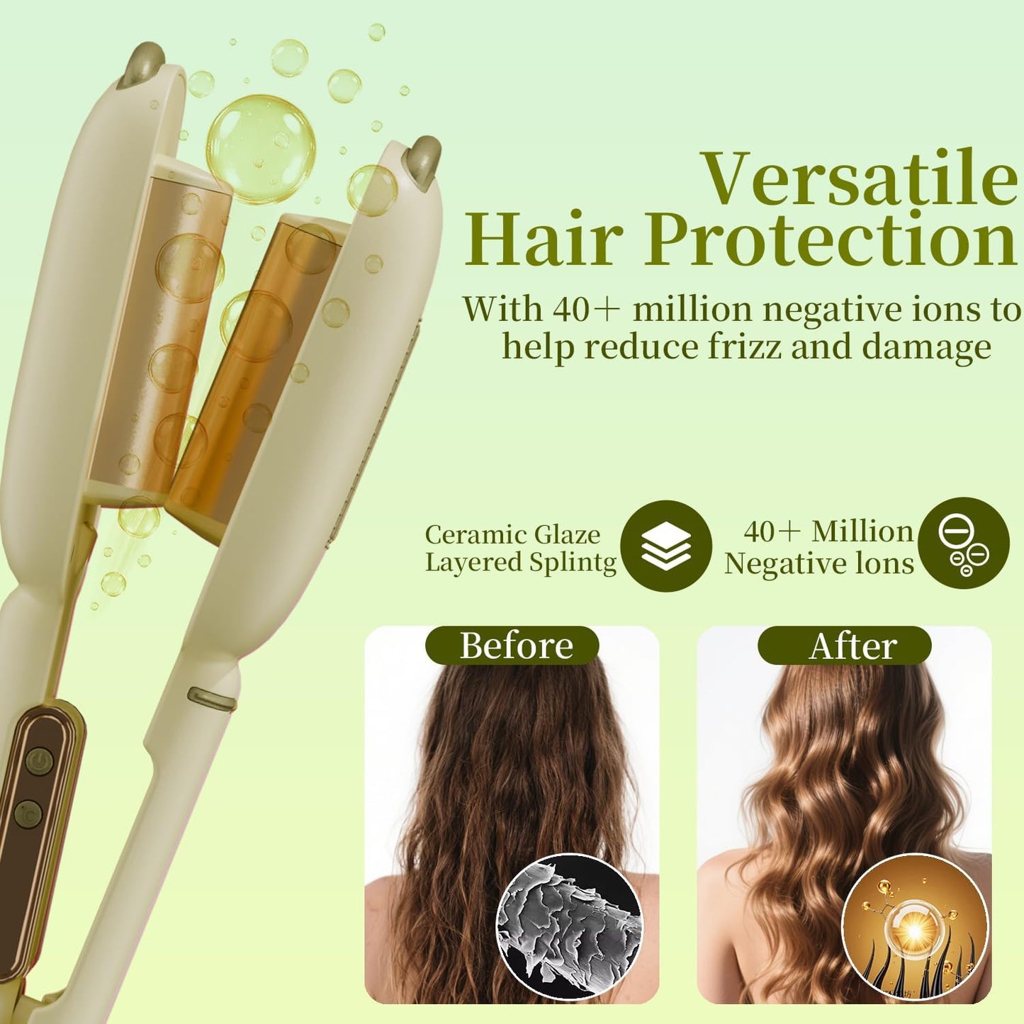 Waves Curling Wands - Curling Iron Hair Crimper Waver, Ionic Deep Waver Hair Curler Tool with Ceramic 3 Barrel for All Hair Types, Easy to Use, Long-Lasting Waves, Beige