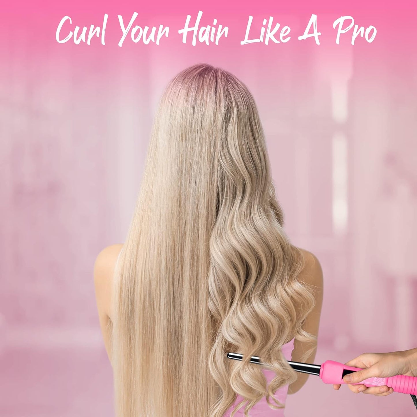 Herstyler Baby Curls Small Curling Wand - Mini Curling Iron - 1/2 to 3/4 Tapered - Small Barrel - Skinny - Pink