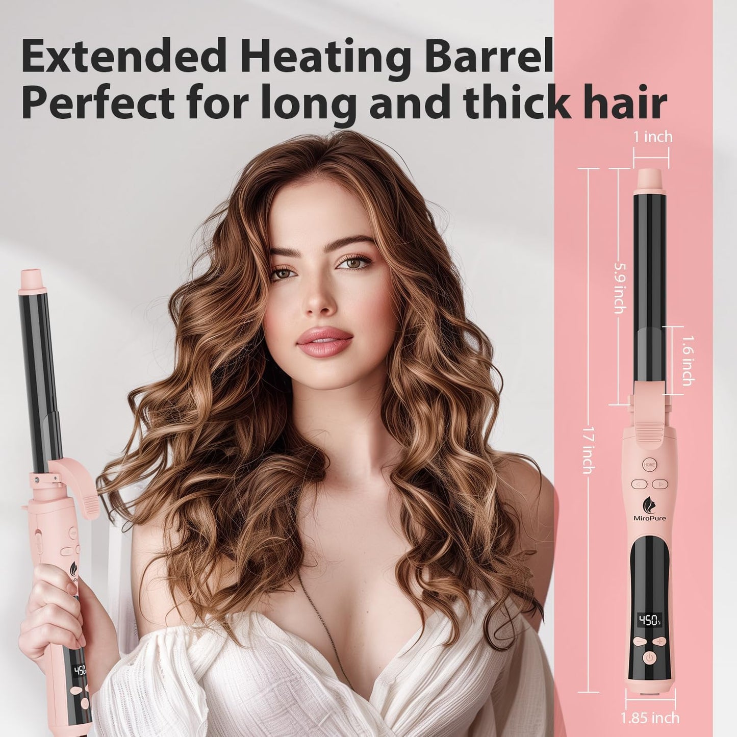 MiroPure Automatic Curling Iron, 1 Inch Ionic Hair Curler, Self Rotating Curling Wand with Longer Barrel for Waves and Curls, Unique Button to Enable/Distable Rotation, Get Rid of Accidentally Hit
