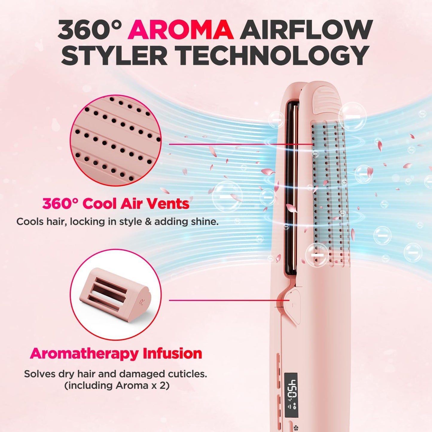 MiroPure 360° Airflow Styler Curling Iron, Titanium Flat Iron Hair Straightener and Curler 2 in 1, Professional Curing Wand with Ionic Aroma Cool Air, 13 Adjustable Temps, Dual Voltage for Long Hair