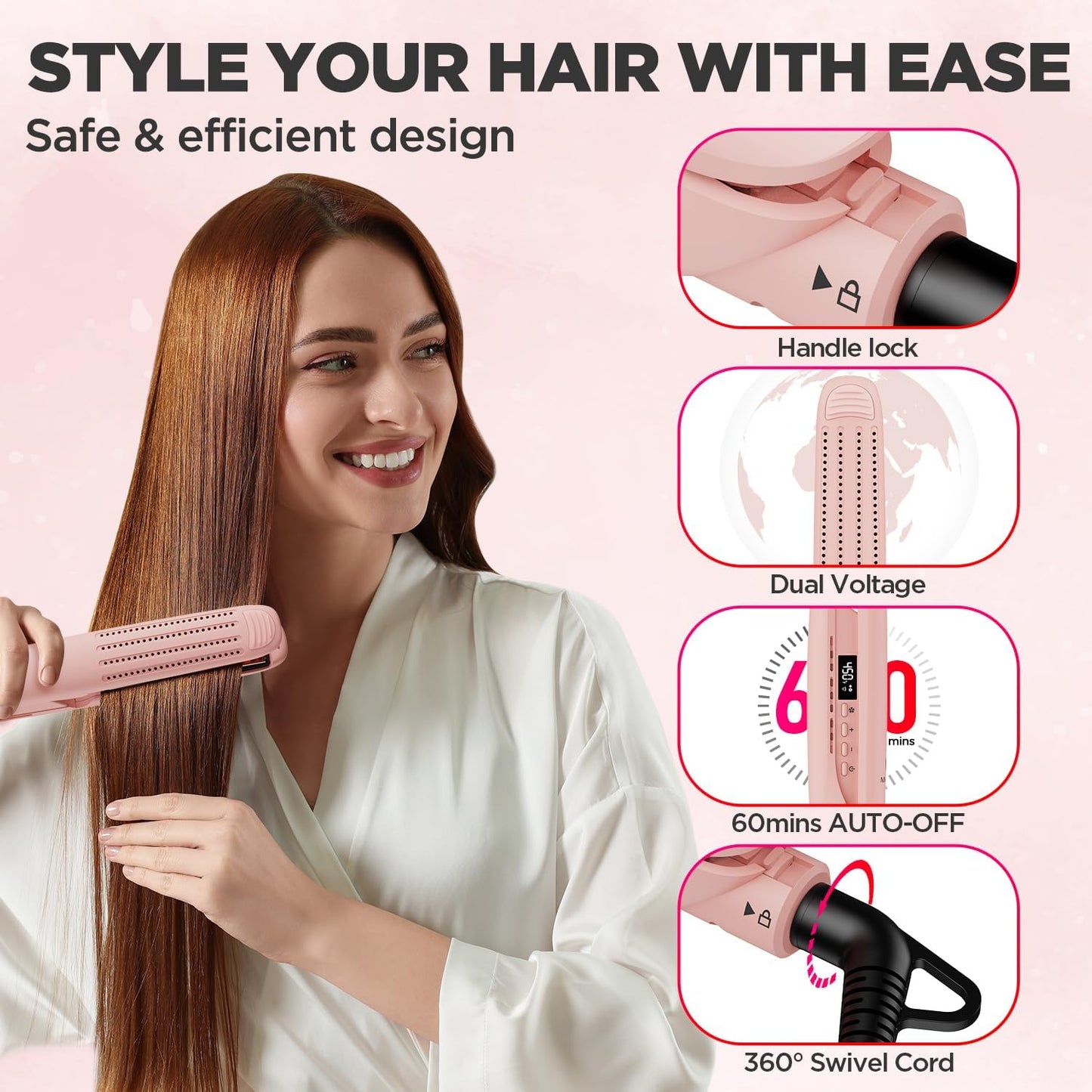 MiroPure 360° Airflow Styler Curling Iron, Titanium Flat Iron Hair Straightener and Curler 2 in 1, Professional Curing Wand with Ionic Aroma Cool Air, 13 Adjustable Temps, Dual Voltage for Long Hair