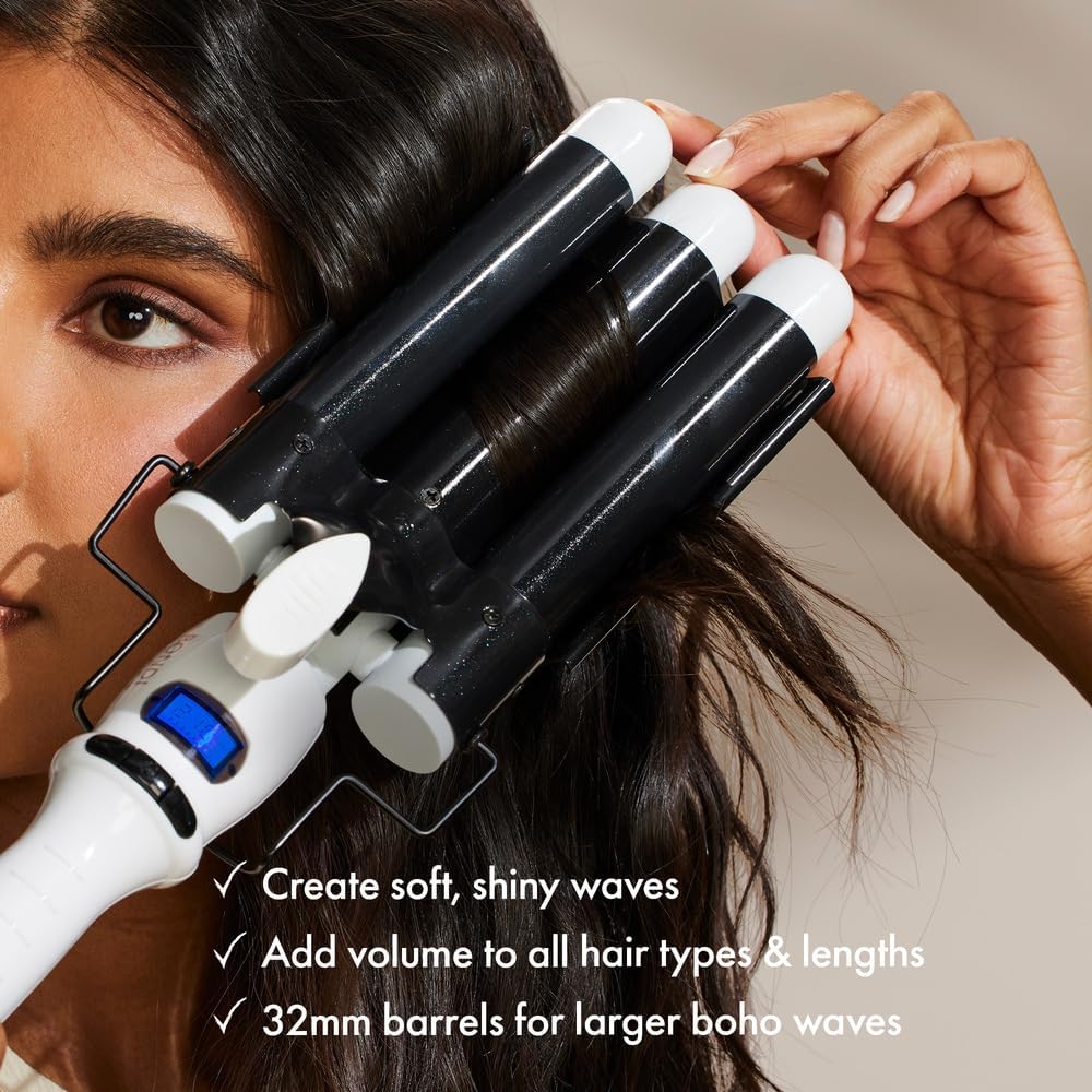 BONDIBOOST Wave Wand Hair Curling Iron Wand [32 mm], 1.25 Inch Ceramic Tourmaline Triple Extra Large Barrels + Long Lasting, Natural Looking Waves + Instant Heat Up for Fast Styling