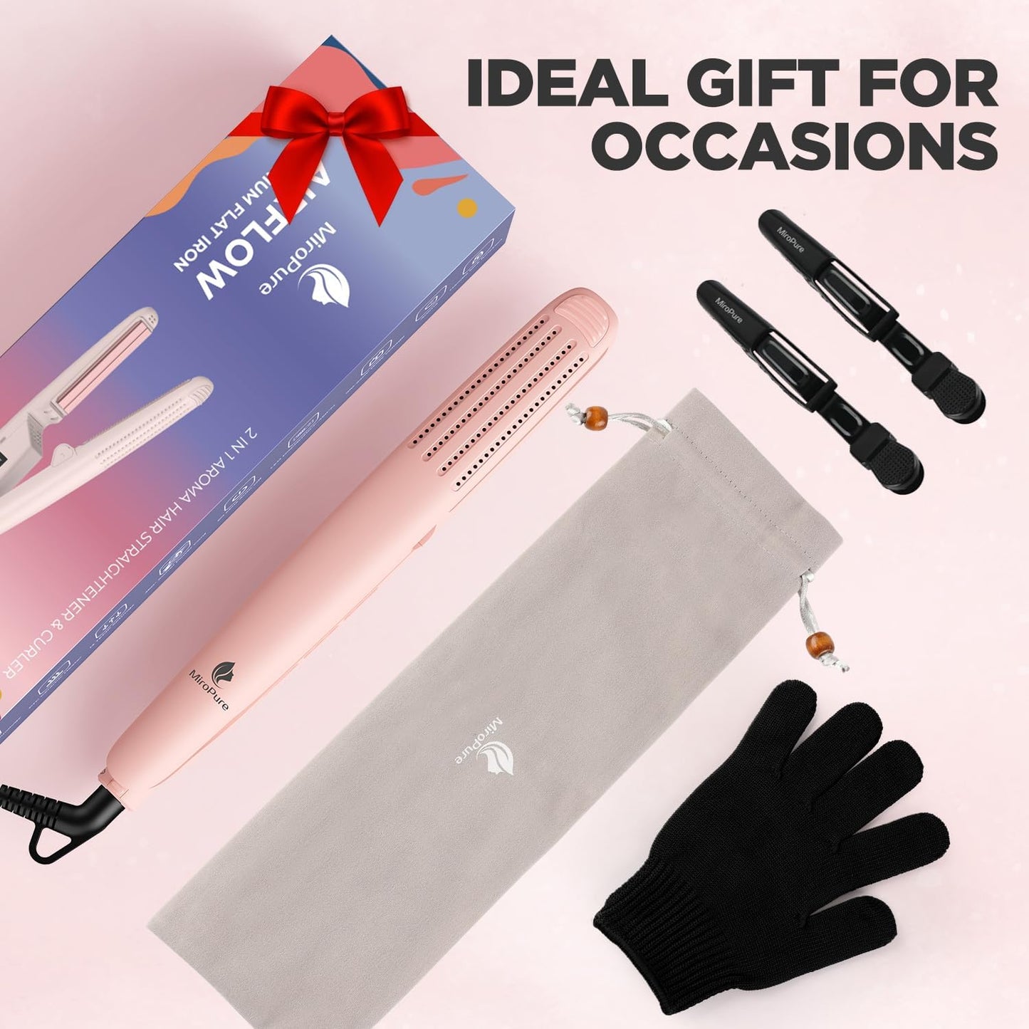 MiroPure 360° Airflow Styler Curling Iron, Titanium Flat Iron Hair Straightener and Curler 2 in 1, Professional Curing Wand with Ionic Aroma Cool Air, 13 Adjustable Temps, Dual Voltage for Long Hair