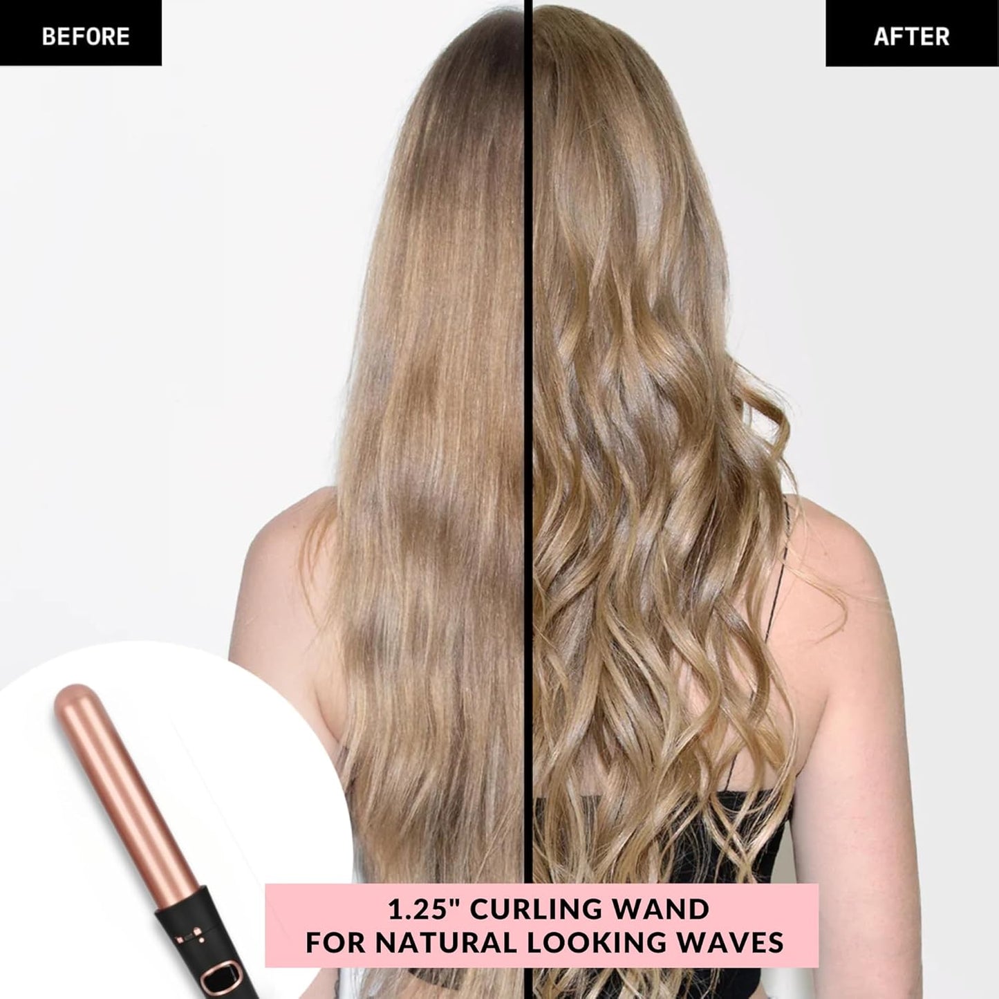 FoxyBae 3-in-1 Interchangeable Hair Tools - Curling Wand w/ 3 Attachments - Hot Round Brush, Straightening Iron & Hair Curler for Shiny Curls - Hair Dryer Brush & Hair Styling Set [Black-Rose Gold]