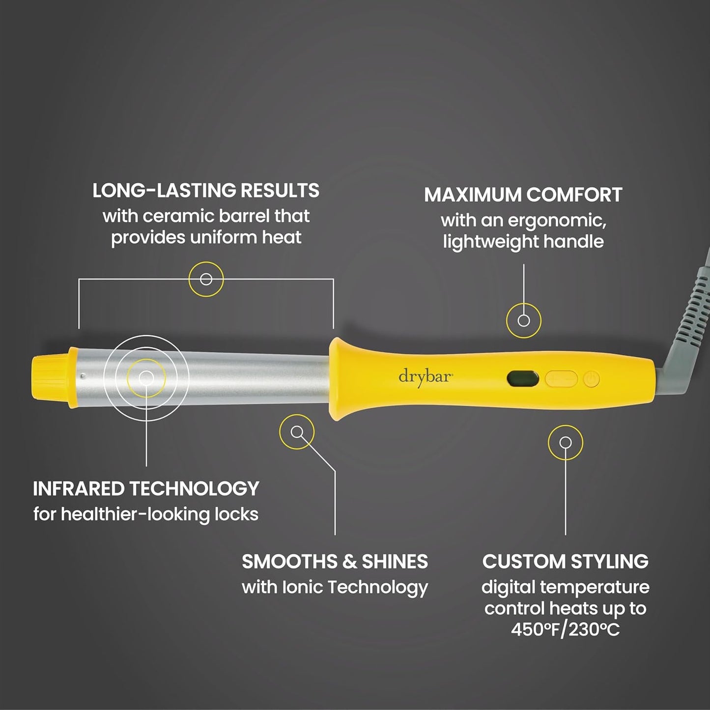 Drybar The Wrap Party Curling & Styling Wand – Long-Lasting Waves and Curls – Salon Hair Curling Wand