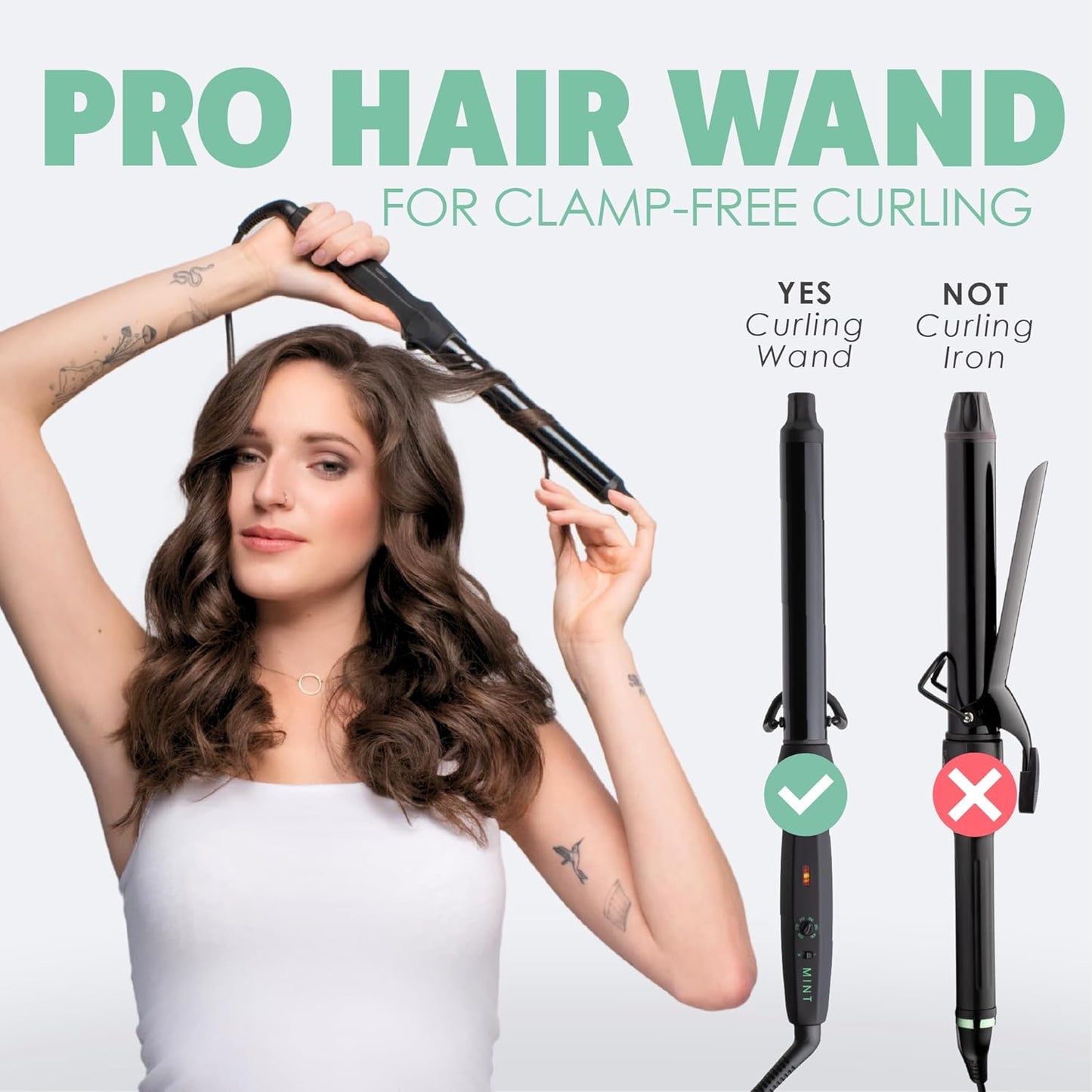 MINT Professional Clamp-Free Curling Wand 1 Inch for Long Hair | Extra Long Curl Wand w 4-Heater Ionic Ceramic Tourmaline Barrel | Best Curling Wands | Adjustable 230-430°F | Worldwide Dual Voltage