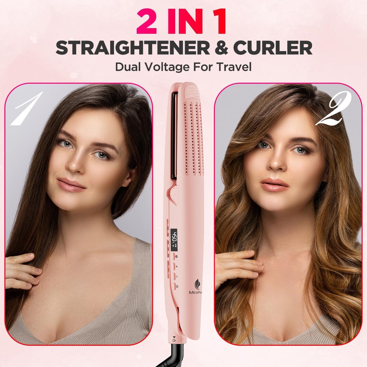 MiroPure 360° Airflow Styler Curling Iron, Titanium Flat Iron Hair Straightener and Curler 2 in 1, Professional Curing Wand with Ionic Aroma Cool Air, 13 Adjustable Temps, Dual Voltage for Long Hair