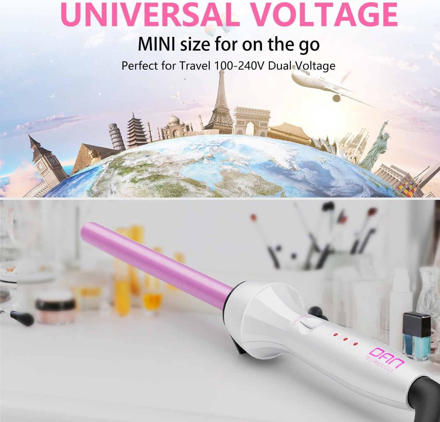 DAN Technology Curling Iron, 1/2 inch, Thin Curling Wand, Adjustable Temperature, Tourmaline Impregnated Ceramic Barrel, Dual Voltage Hair Wand, 60 min Shut Off
