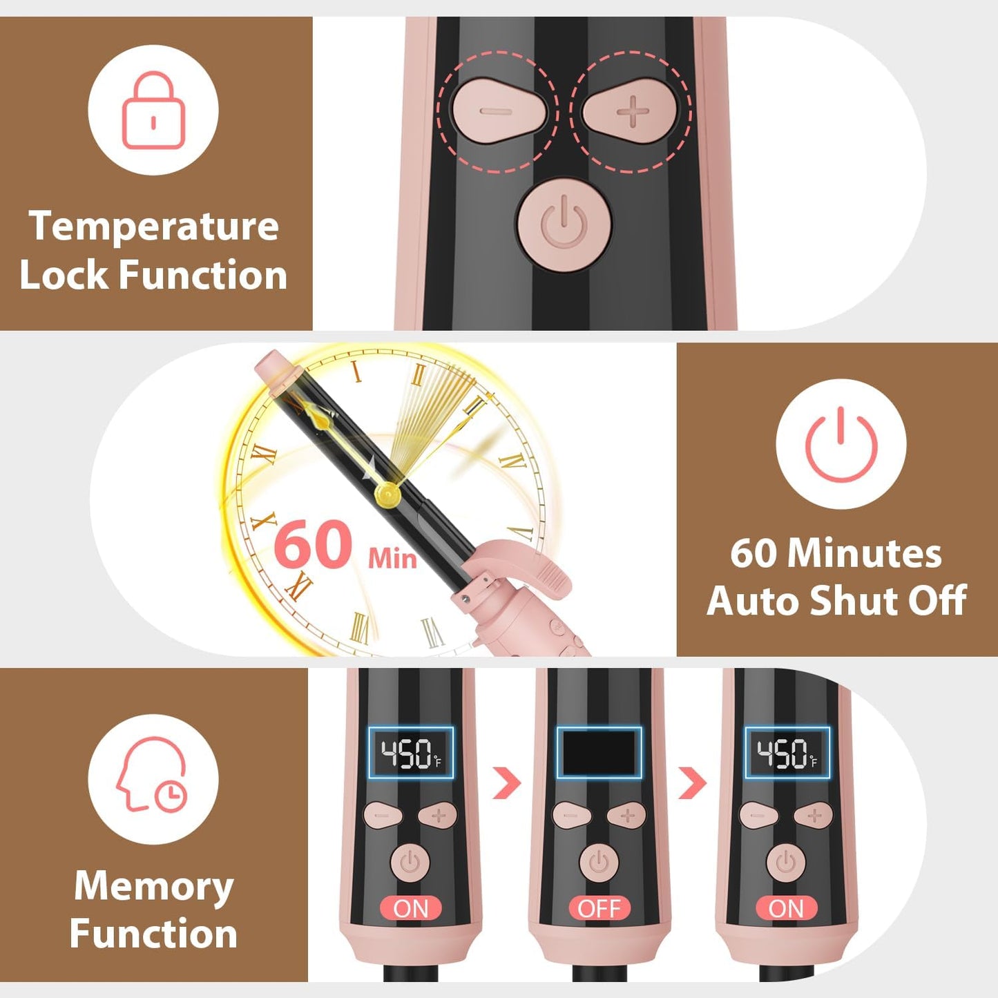 MiroPure Automatic Curling Iron, 1 Inch Ionic Hair Curler, Self Rotating Curling Wand with Longer Barrel for Waves and Curls, Unique Button to Enable/Distable Rotation, Get Rid of Accidentally Hit