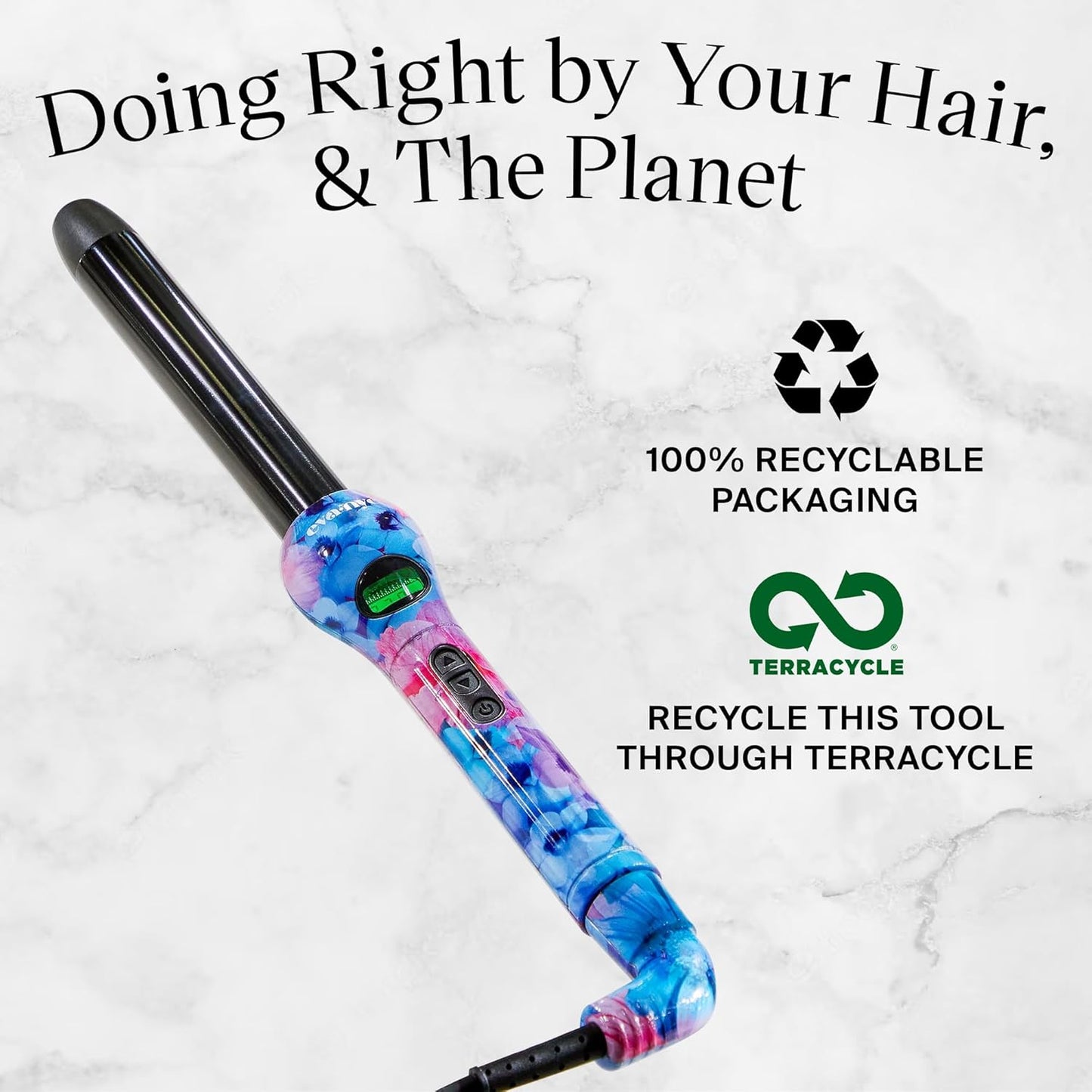 Eva NYC Healthy Heat Clip-Free Curling Wand, Tourmaline-Infused Hair Curler with Far-Infrared, Ceramic Wand Curling Iron, Hair Wand Styling Tool with Adjustable Heat, 1 Inch, Floral Frenzy