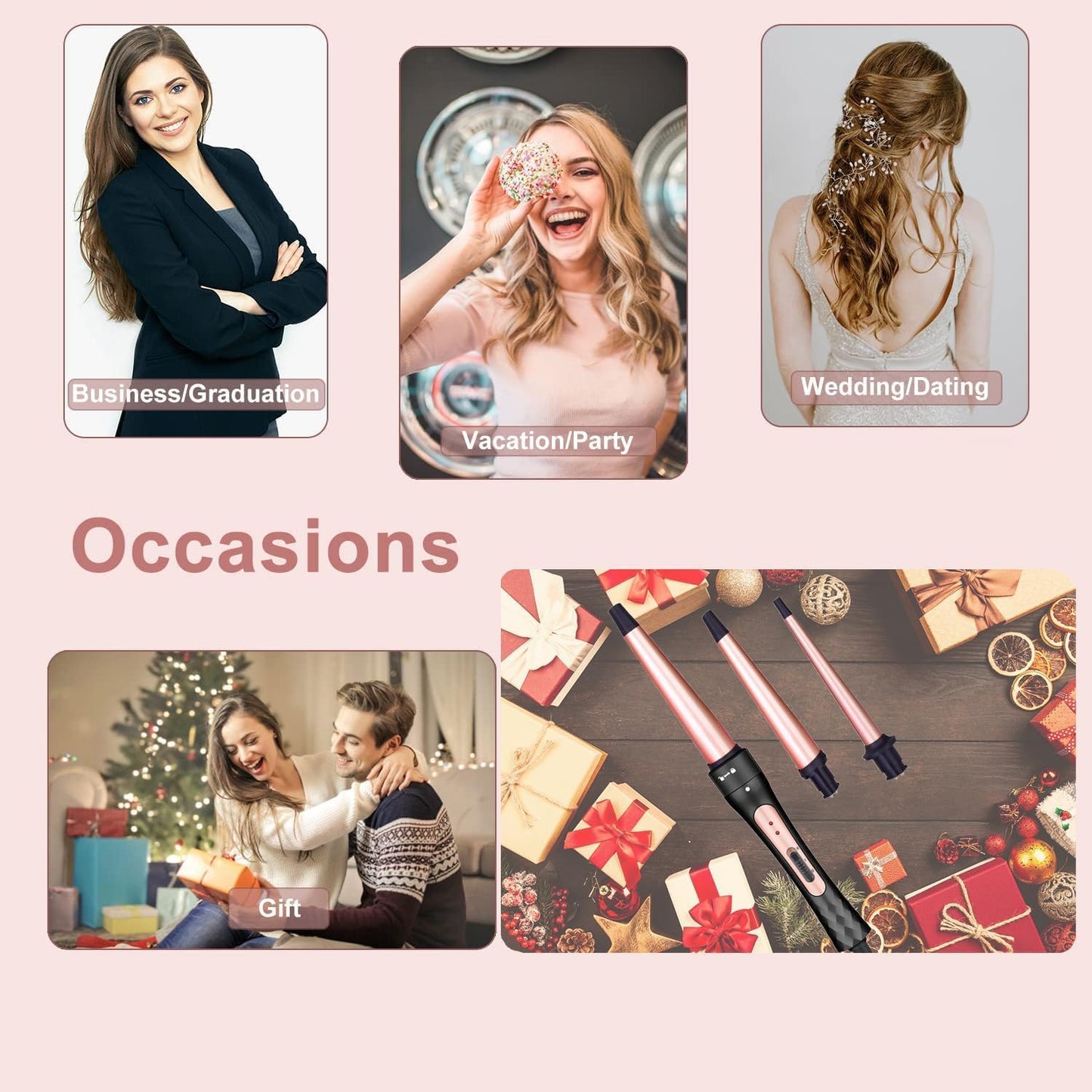 Curling Iron Wand Set, Curling Wand 3 in 1 Hair Curling Wands Interchangeable Ceramic 0.35-1.25inch Barrel Hair Curler, with Heat Resistant Glove