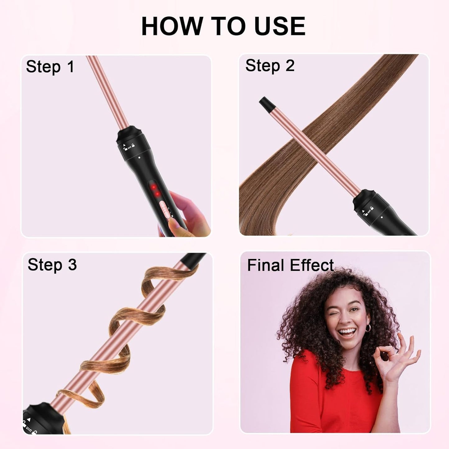 Professional 1/2 Inch Curling Iron, Tiny Curling Wand for Short & Long Hair, Small Ceramic Barrel Curling Iron Wand with 2 Temperature, Include Heat Protective Glove & 2 Clips