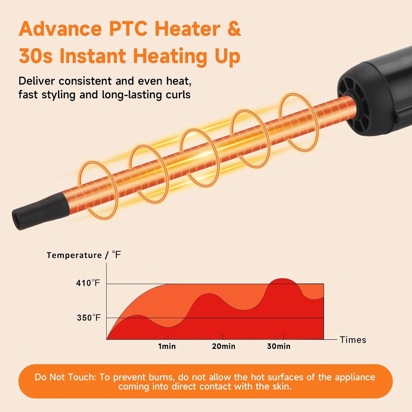 3/8 Inch Curling Wand Iron Small Curling Wand Tight Curls Tourmaline Ceramic Barrel for Short & Long Hair Skinny Wand Curler Styler with Clampless 350°F/410°F Temperature Adjustable