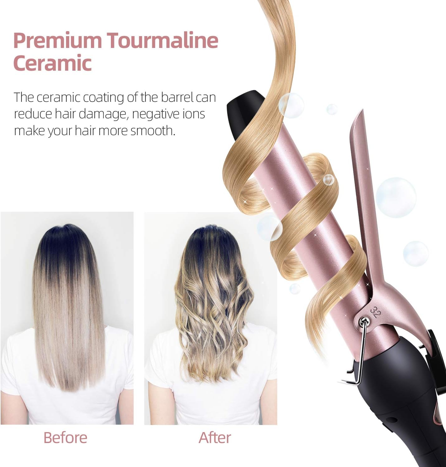 5 in 1 Curling Wand Set: Ohuhu Curling Iron Wand LCD Temperature Display 5Pcs 0.35 to 1.25 Inch Interchangeable Ceramic Barrel Heat Protective Glove for Girls Women Mother Gift Rose Gold