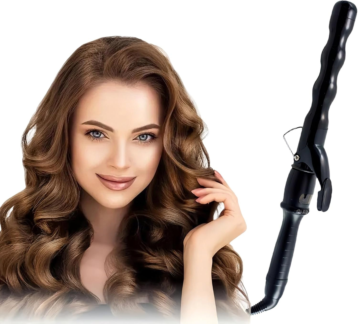 Bubble Curling Wand 1.25 inch 32mm Beach Wave Curler with LCD Display, Ceramic Crimping Iron for Long Hair